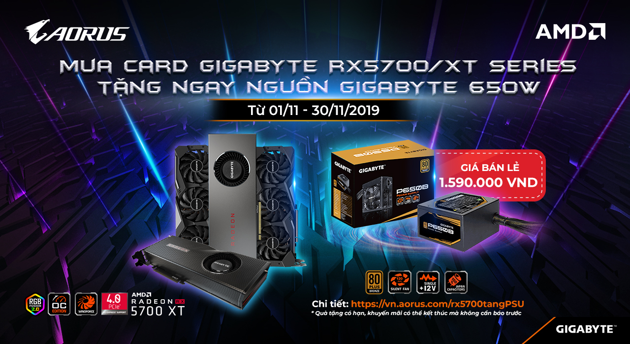 Mua card đồ hoạ GIGABYTE RX5700/XT Series - Tặng nguồn GIGABYTE 650W