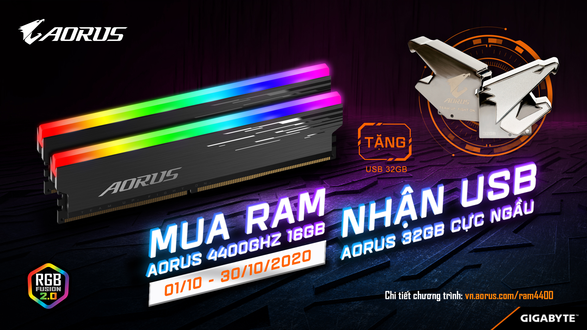 MUA RAM AORUS 4400GHz 16GB, NHẬN USB AORUS 32GB CỰC NGẦU
